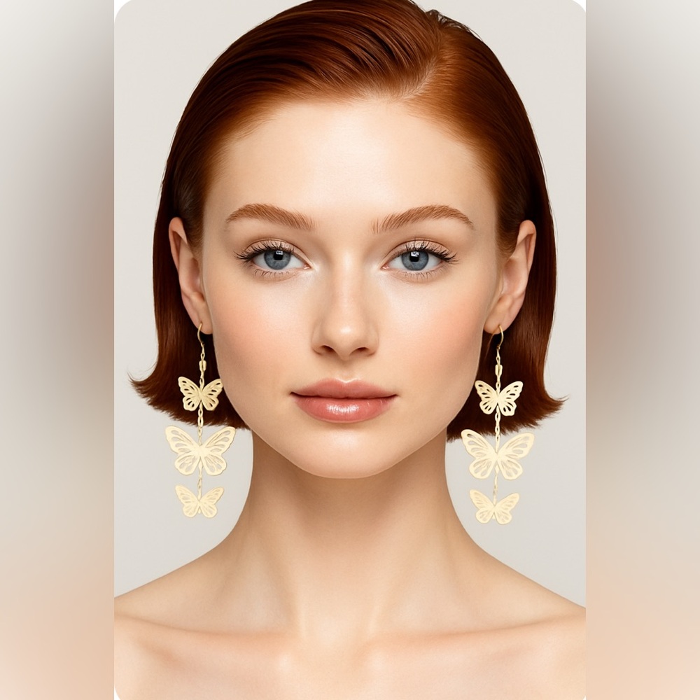 Gold Butterfly Dangle Earrings